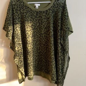 Source Unknown Green Leopard Print Blouse